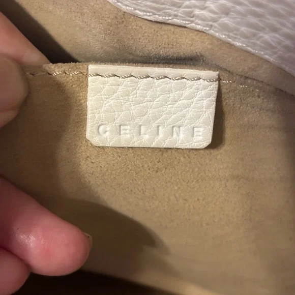 Celine Boogie White Leather Handbag with Gold Accents
